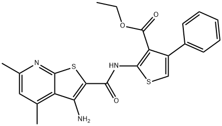 ethyl 2-{[(3-amino-4,6-dimethylthieno[2,3-b]pyridin-2-yl)carbonyl]amino}-4-phenyl-3-thiophenecarboxylate Struktur