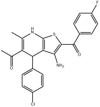 1-[3-amino-4-(4-chlorophenyl)-2-(4-fluorobenzoyl)-6-methyl-4,7-dihydrothieno[2,3-b]pyridin-5-yl]ethanone Struktur