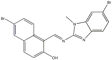 6-bromo-1-{[(6-bromo-1-methyl-1H-benzimidazol-2-yl)imino]methyl}-2-naphthol Struktur