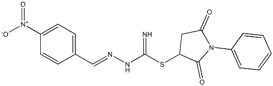 2,5-dioxo-1-phenyl-3-pyrrolidinyl 2-{4-nitrobenzylidene}hydrazinecarbimidothioate Struktur