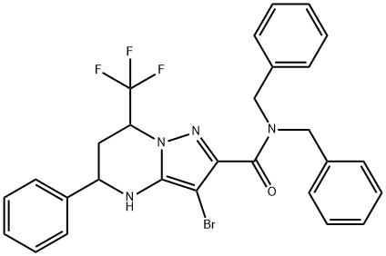 N,N-dibenzyl-3-bromo-5-phenyl-7-(trifluoromethyl)-4,5,6,7-tetrahydropyrazolo[1,5-a]pyrimidine-2-carboxamide Struktur