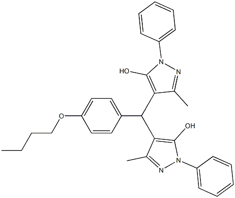 4-[[4-(butyloxy)phenyl](5-hydroxy-3-methyl-1-phenyl-1H-pyrazol-4-yl)methyl]-3-methyl-1-phenyl-1H-pyrazol-5-ol Struktur