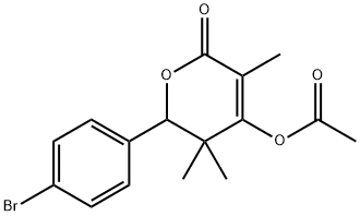 2-(4-bromophenyl)-3,3,5-trimethyl-6-oxo-3,6-dihydro-2H-pyran-4-yl acetate Struktur