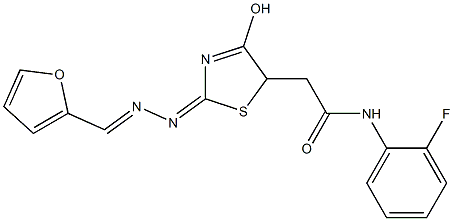 N-(2-fluorophenyl)-2-{2-[(2-furylmethylene)hydrazono]-4-hydroxy-2,5-dihydro-1,3-thiazol-5-yl}acetamide Struktur