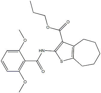 propyl 2-[(2,6-dimethoxybenzoyl)amino]-5,6,7,8-tetrahydro-4H-cyclohepta[b]thiophene-3-carboxylate Struktur