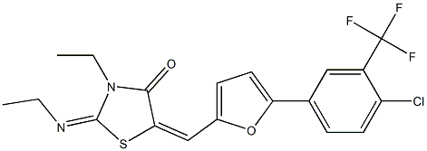 5-({5-[4-chloro-3-(trifluoromethyl)phenyl]-2-furyl}methylene)-3-ethyl-2-(ethylimino)-1,3-thiazolidin-4-one Struktur