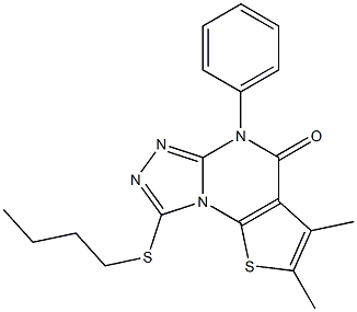 8-(butylsulfanyl)-2,3-dimethyl-5-phenylthieno[3,2-e][1,2,4]triazolo[4,3-a]pyrimidin-4(5H)-one Struktur