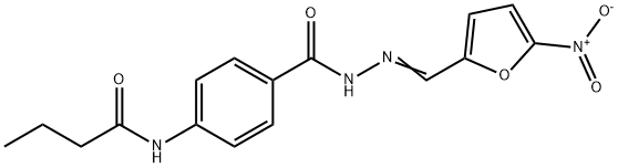 N-(4-{[2-({5-nitro-2-furyl}methylene)hydrazino]carbonyl}phenyl)butanamide Struktur