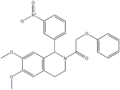 1-{3-nitrophenyl}-6,7-dimethoxy-2-(phenoxyacetyl)-1,2,3,4-tetrahydroisoquinoline Struktur