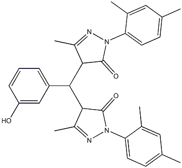 2-(2,4-dimethylphenyl)-4-[[1-(2,4-dimethylphenyl)-3-methyl-5-oxo-4,5-dihydro-1H-pyrazol-4-yl](3-hydroxyphenyl)methyl]-5-methyl-2,4-dihydro-3H-pyrazol-3-one Struktur