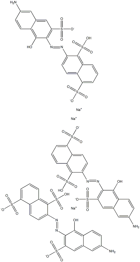 Trisodium 2-[(E)-(6-amino-1-hydroxy-3-sulfonato-2-naphthyl)diazenyl]naphthalene-1,5-disulfonate Struktur