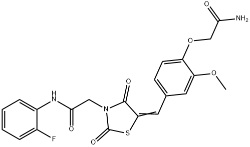 2-{5-[4-(2-amino-2-oxoethoxy)-3-methoxybenzylidene]-2,4-dioxo-1,3-thiazolidin-3-yl}-N-(2-fluorophenyl)acetamide Struktur