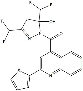 3,5-bis(difluoromethyl)-1-{[2-(2-thienyl)-4-quinolinyl]carbonyl}-4,5-dihydro-1H-pyrazol-5-ol Struktur