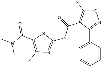 N-{5-[(dimethylamino)carbonyl]-4-methyl-1,3-thiazol-2-yl}-5-methyl-3-phenylisoxazole-4-carboxamide Struktur