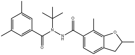 6-Benzofurancarboxylic acid, 2,3-dihydro-2,7-dimethyl-, 2-(3,5-dimethylbenzoyl)-2-(1,1-dimethylethyl)hydrazide Struktur