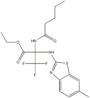 ethyl 3,3,3-trifluoro-2-[(6-methyl-1,3-benzothiazol-2-yl)amino]-2-(pentanoylamino)propanoate Struktur