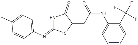 2-{2-[(4-methylphenyl)imino]-4-oxo-1,3-thiazolidin-5-yl}-N-[2-(trifluoromethyl)phenyl]acetamide Struktur