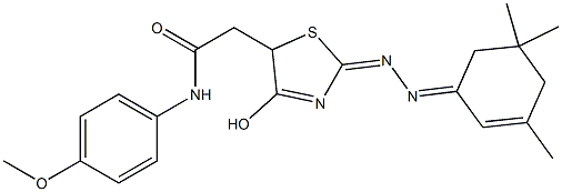 2-{4-hydroxy-2-[(3,5,5-trimethyl-2-cyclohexen-1-ylidene)hydrazono]-2,5-dihydro-1,3-thiazol-5-yl}-N-(4-methoxyphenyl)acetamide Struktur