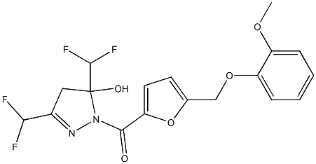 3,5-bis(difluoromethyl)-1-{5-[(2-methoxyphenoxy)methyl]-2-furoyl}-4,5-dihydro-1H-pyrazol-5-ol Struktur