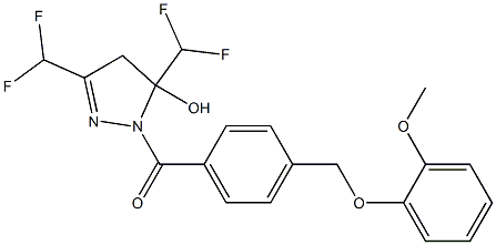 3,5-bis(difluoromethyl)-1-{4-[(2-methoxyphenoxy)methyl]benzoyl}-4,5-dihydro-1H-pyrazol-5-ol Struktur