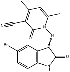 1-[(5-bromo-2-oxo-1,2-dihydro-3H-indol-3-ylidene)amino]-4,6-dimethyl-2-oxo-1,2-dihydro-3-pyridinecarbonitrile Struktur