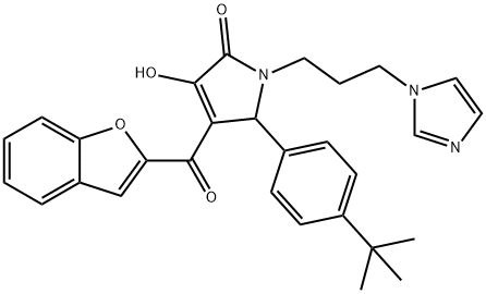 4-(1-benzofuran-2-ylcarbonyl)-5-(4-tert-butylphenyl)-3-hydroxy-1-[3-(1H-imidazol-1-yl)propyl]-1,5-dihydro-2H-pyrrol-2-one Struktur