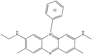 Phenazinium, 3-(ethylamino)-2,8-dimethyl-7-(methylamino)-5-phenyl-, chloride Struktur