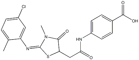 4-[({2-[(5-chloro-2-methylphenyl)imino]-3-methyl-4-oxo-1,3-thiazolidin-5-yl}acetyl)amino]benzoic acid Struktur