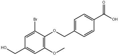 4-{[2-bromo-4-(hydroxymethyl)-6-methoxyphenoxy]methyl}benzoic acid Struktur