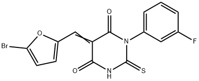 5-[(5-bromo-2-furyl)methylene]-1-(3-fluorophenyl)-2-thioxodihydropyrimidine-4,6(1H,5H)-dione Struktur