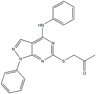 1-[(4-anilino-1-phenyl-1H-pyrazolo[3,4-d]pyrimidin-6-yl)sulfanyl]acetone Struktur