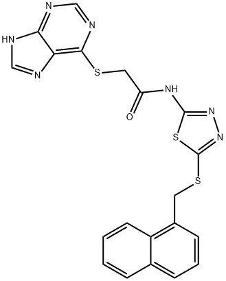 N-{5-[(1-naphthylmethyl)sulfanyl]-1,3,4-thiadiazol-2-yl}-2-(9H-purin-6-ylsulfanyl)acetamide Struktur