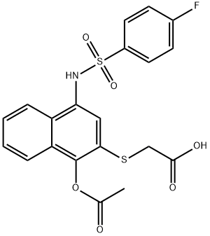 [(1-(acetyloxy)-4-{[(4-fluorophenyl)sulfonyl]amino}-2-naphthyl)sulfanyl]acetic acid Struktur