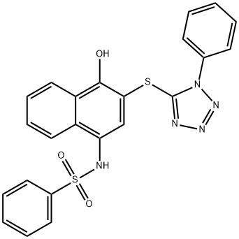 N-{4-hydroxy-3-[(1-phenyl-1H-tetraazol-5-yl)sulfanyl]-1-naphthyl}benzenesulfonamide Struktur