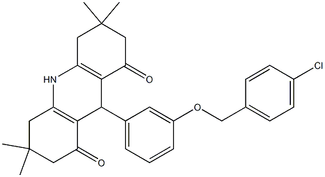 9-{3-[(4-chlorophenyl)methoxy]phenyl}-3,3,6,6-tetramethyl-1,2,3,4,5,6,7,8,9,10-decahydroacridine-1,8-dione Struktur