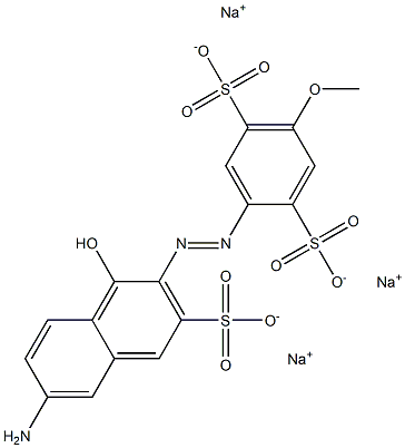 Trisodium 2-[(6-amino-1-hydroxy-3-sulfonato-2-naphthyl)diazenyl]-5-methoxybenzene-1,4-disulfonate Struktur