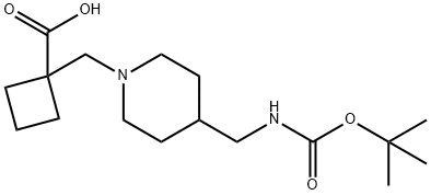 Cyclobutanecarboxylic acid, 1-[[4-[[[(1,1-diMethylethoxy)carbonyl]aMino]Methyl]-1-piperidinyl]Methyl]- Struktur