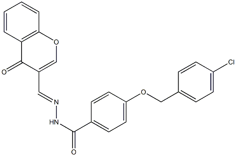 4-[(4-chlorophenyl)methoxy]-N'-[(1E)-(4-oxo-4H-chromen-3-yl)methylidene]benzohydrazide Struktur