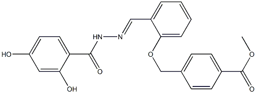 methyl 4-({2-[(1E)-{[(2,4-dihydroxyphenyl)formamido]imino}methyl]phenoxy}methyl)benzoate Struktur