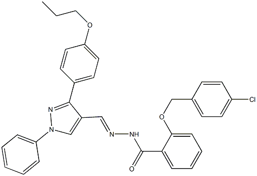 2-[(4-chlorophenyl)methoxy]-N'-[(1Z)-[1-phenyl-3-(4-propoxyphenyl)-1H-pyrazol-4-yl]methylidene]benzohydrazide Struktur