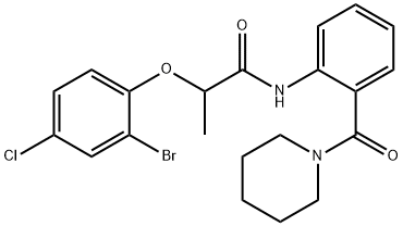 2-(2-bromo-4-chlorophenoxy)-N-[2-(1-piperidinylcarbonyl)phenyl]propanamide Struktur