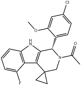 Ethanone, 1-[(1'S)-1'-(4-chloro-2-methoxyphenyl)-5'-fluoro-1',2',3',9'-tetrahydrospiro[cyclopropane-1,4'-[4H]pyrido[3,4-b]indol]-2'-yl]- Struktur