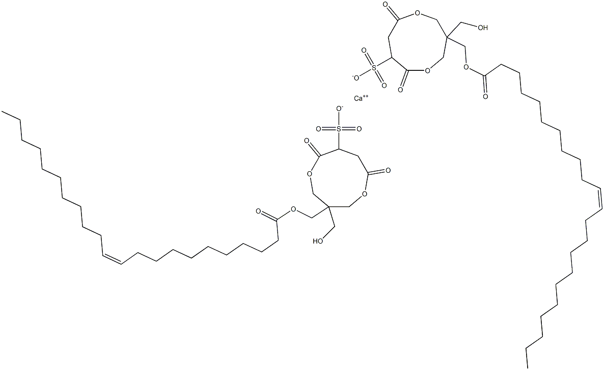 Bis[1-[[[(Z)-1-oxo-11-docosen-1-yl]oxy]methyl]-1-(hydroxymethyl)-4,7-dioxo-3,8-dioxacyclononane-6-sulfonic acid]calcium salt Struktur