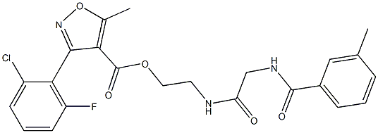 2-({2-[(3-methylbenzoyl)amino]acetyl}amino)ethyl 3-(2-chloro-6-fluorophenyl)-5-methyl-4-isoxazolecarboxylate Struktur