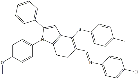 4-chloro-N-((E)-{1-(4-methoxyphenyl)-4-[(4-methylphenyl)sulfanyl]-2-phenyl-6,7-dihydro-1H-indol-5-yl}methylidene)aniline Struktur