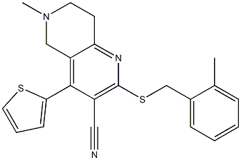 6-methyl-2-[(2-methylbenzyl)sulfanyl]-4-(2-thienyl)-5,6,7,8-tetrahydro[1,6]naphthyridine-3-carbonitrile Struktur