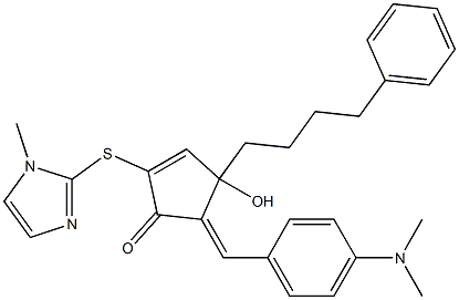 5-(4-N,N-dimethylaminophenylmethylene)-4-hydroxy-2-(1-methylimidazol-2-ylthio)-4-(4-phenylbutyl)-2-cyclopentenone Struktur