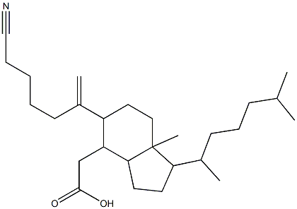 5-(6-cyano-1-hexen-2-yl)-7a-methyl-1-(6-methylhept-2-yl)hexahydroindan-4-acetic acid Struktur