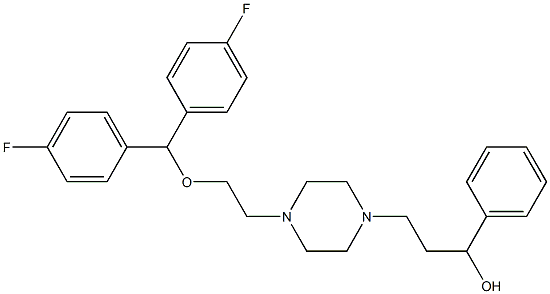 1-(2-(bis(4-fluorophenyl)--methoxy)ethyl)-4-(3-hydroxy-3-phenylpropyl)piperazine Struktur