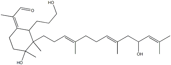 (2Z)-2-[4-hydroxy-2-(3-hydroxypropyl)-3-[(3E,7E)-10-hydroxy-4,8,12-trimethyl-trideca-3,7,11-trienyl]-3,4-dimethyl-cyclohexylidene]propanal Struktur